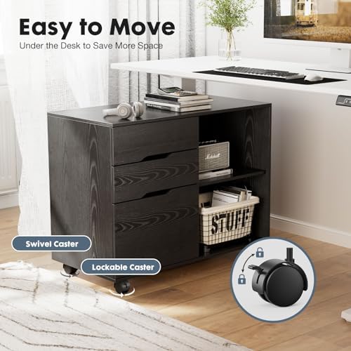 DUMOS 3 Drawer Rolling File Cabinet, Wood Printer Stand with Storage