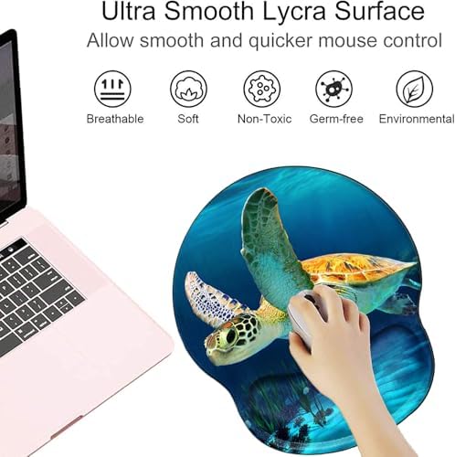 Sea Turtle Mouse Pad with Wrist Support Ergonomic Gel Mousepad Wrist Rest for Carpal Tunnel Cute Mouse Mat for Laptop Office Work Women Men Kids with A Coaster