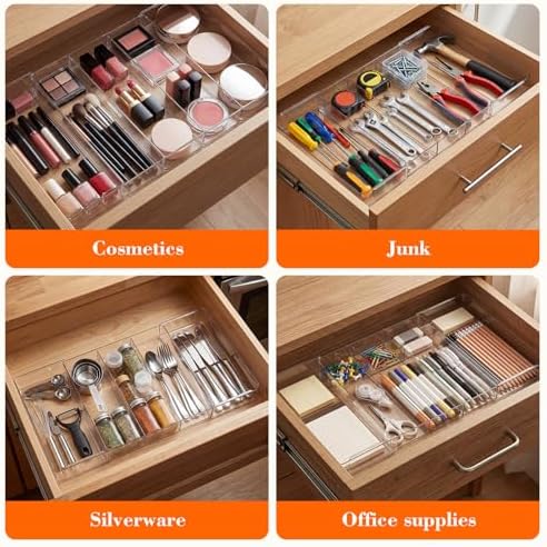 Briwooody 1 Pcs Expandable Drawer Organizer, Clear, 5 Compartments