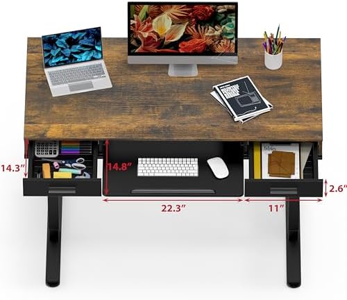 SHW 48-Inch Electric Height Adjustable Desk w/Keyboard Tray, Rustic Brown
