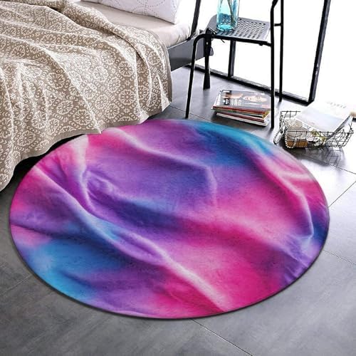 Soft Round Yoga Carpet, Large Home Decor Mat, Non Slip Machine Washable Kitchen Office Circle Rug Purple Rainbow Bisexual Pride Flag Art