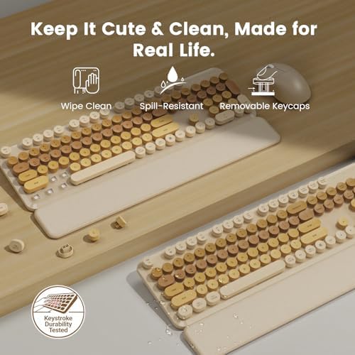 Wireless Keyboard and Mouse Combo, Magnetic Soft-Touch Wrist Rest, Beige
