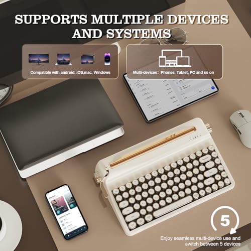 YUNZII QL75 Retro Typewriter Hot Swap RGB Keyboard (White, Onyx Switch)