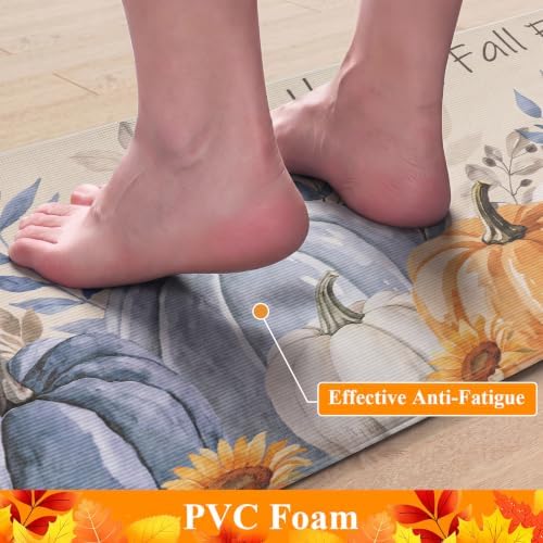 HEBE Fall Kitchen Rug Set of 2, Anti Fatigue Pumpkin Kitchen Mats for Floor