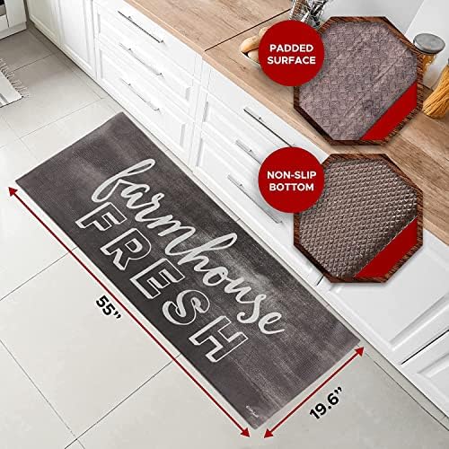 J&V TEXTILES Kitchen Mat Cushioned Anti Fatigue Floor Mat,19.6"x55", Thick Non Slip Waterproof Kitchen Rugs and Mats, Standing Mat for Kitchen,Floor,Home,Office,Desk,Sink,Laundry (Farmhouse Fresh)