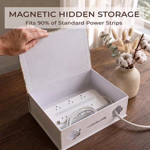 Decorative Cable Management Box, Book Shape Cord Organizer with Magnetic Lid