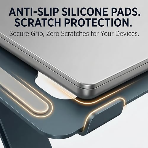 LRLKFX Laptop Stand Portable Foldable Aluminum Laptop Riser Height Adjustable Ergonomic Holder for Desk Compatible with MacBook Air Pro, Dell, HP, Lenovo & More 10-15.6" - Gray