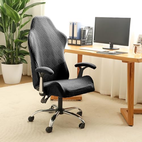 FORCHEER Black Gaming Chair Covers with Armrest Covers Stretch Jacquard Computer Game Chair Slipcover 4 Pieces Cat Scratch Proof Washable
