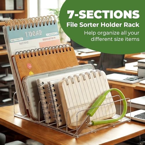4 Pcs Acrylic Mail Holder, Acrylic File Mail Desktop Organizer Sorters, 7 Compartments Acrylic Mail Organizer, Clear Desk Organizer File Holders, Acrylic Letter Organizer for Office, Home, School