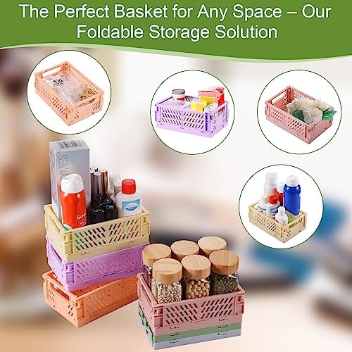 HUUSMOT 2-Pack Collapsible Plastic Storage Baskets, Pink, 9.8"x6.5"x3.8"