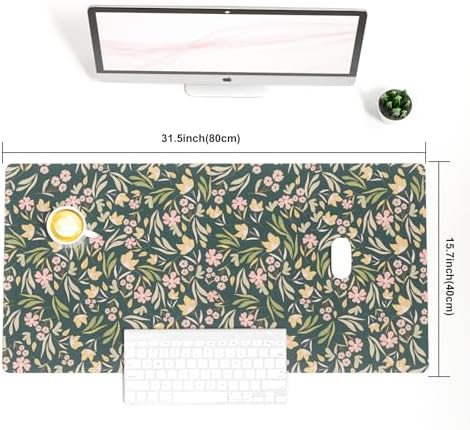 Faux Leather Large Mouse Pad, Office Desk Mat, 31.5"x15.7", Ditsy Floral