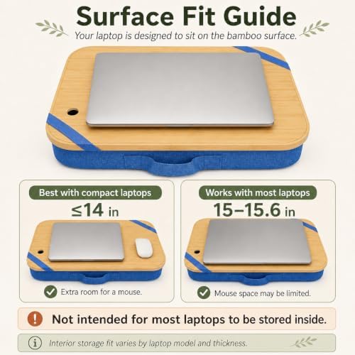 Mayjoy Bamboo Laptop Lap Desk with Storage, Removable Cover, Blue