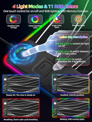 Mouse Pad with Foldable Phone Holder & Wireless Charger, XXL RGB Gaming Mousepad 31.5"x15.8" Large Desk Mat for Keyboard, Black Desk Pad with Dual Qi Charging Station | 11 Colors 5 Modes