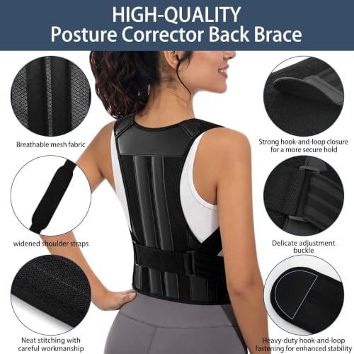 Posture Corrector for Women and Men Full Back Support Brace Adjustable Breathable Full Back Shoulder Straightener for Scoliosis， Hunchback, Lower Back Pain Relief Upright Posture Corrector Belt for Under Clothes (Black, X-Large)