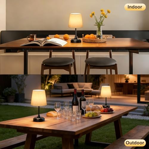 Wowag Small Cordless Table Lamp Rechargeable,5000mAh Battery Operated Desk Lamp,3 Colors & 7 RGB Stepless Dimmable,Touch Ambient Light for Bedside,Bedroom,Dining Room,Living Room,Black,FlaxenShade