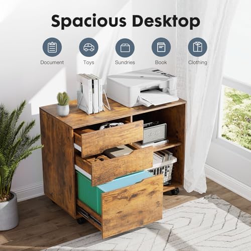 DUMOS File Cabinet with 3 Drawers, Wood Under Desk Storage Printer Stand