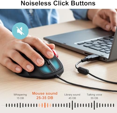 SANWA Wired Trackball Mouse, USB-C/A Port, Silent Clicks, Programmable, Red
