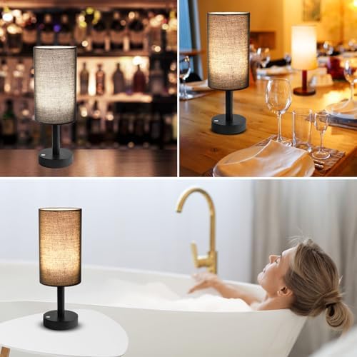 LALISU Cordless Table Lamp, 3 Color Portable Battery Lamp Wood Base Touch
