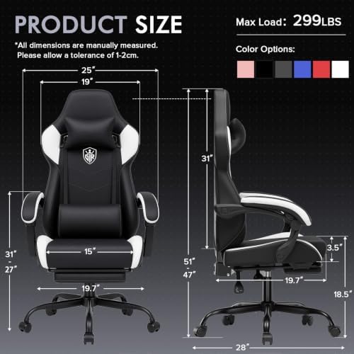 GTPLAYER Gaming Chair with Footrest Computer Gaming Chairs for Adults White