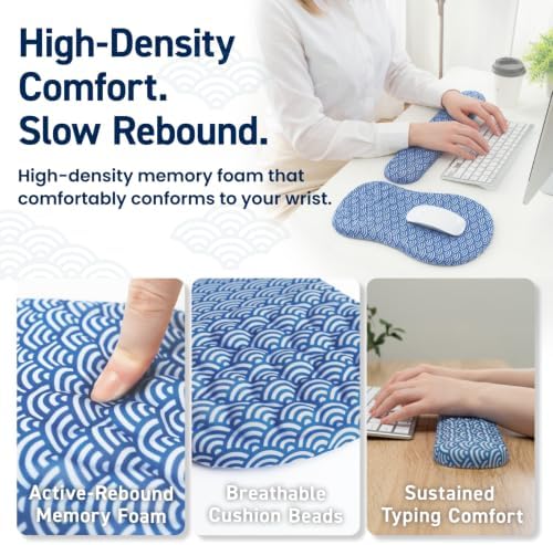 BELLEMOND Japanese Mouse Pad with Wrist Rest | Ergonomic Memory Foam, Large