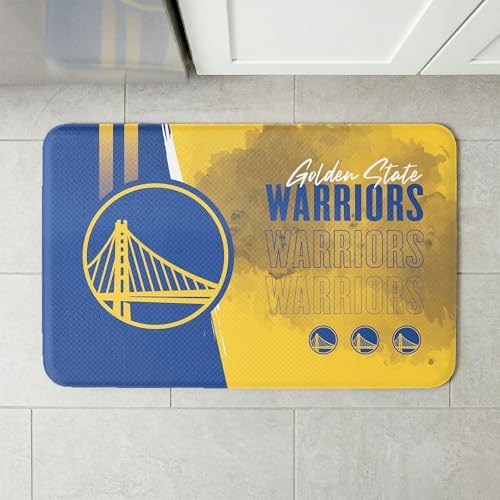 Northwest NBA Golden State Warriors Embossed Anti-Fatigue Mat, Cushioned Kitchen Floor Rug, Non-Slip PVC Standing Comfort, 18 x 30 in