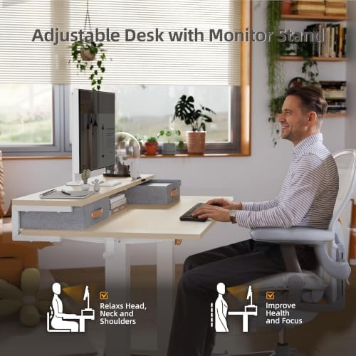 Seang Electric Standing Desk with 2 Drawers, 48 Inch, Natural