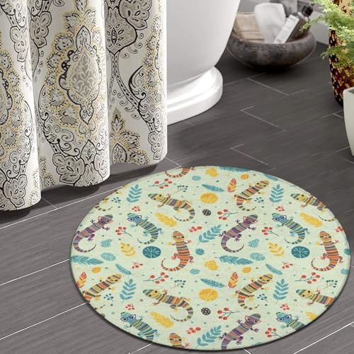 Soft Round Yoga Carpet, Large Home Decor Mat, Non Slip Machine Washable Kitchen Office Circle Rug Cartoon Lizard, 60inch