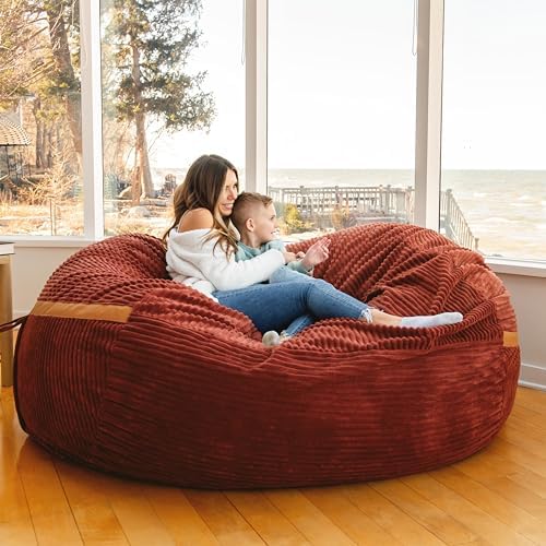 Big Joe Fuf 8Ft Giant Foam Bean Bag Chair, Oversized Couch with Removable Cover for Kids, Teens, Adults, Deep Terracotta Corded Plush, 8 Foot