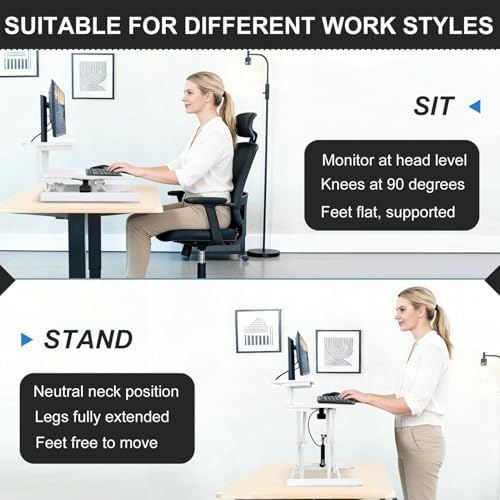 Stand Up Desk Riser, 37-Inch, Adjustable Height Stand Up Desk Converter Double Monitor and Laptop Riser Workstation for Workstation Computer Table Sitting, White