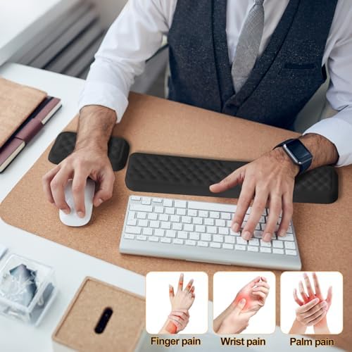 Keyboard Wrist Rest Mouse Wrist Support, Memory Foam Wrist Rest Pad for Computer Laptop, Ergonomic Wrist Cushion Support for Typing Pain Relief, Gaming Home Office, Black