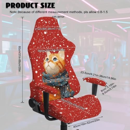 Christmas Cat Gaming Chair Seat Cover Holdiay Game Chair Slipcovers with 2 Armrest Covers, Scratch-Proof 4 PCS Gamer Desk Chair Covers Xmas Decor