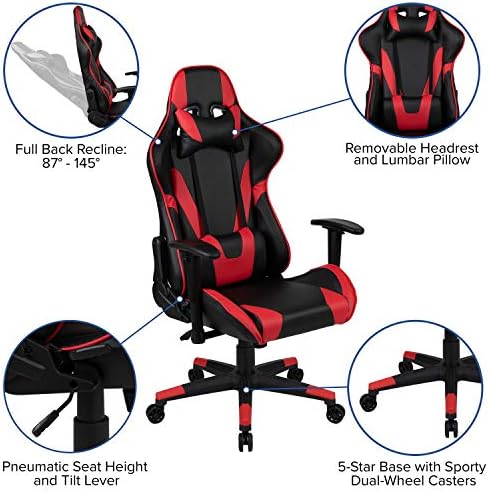 Flash Furniture LeatherSoft Swivel Adjustable Gaming Chair, Red