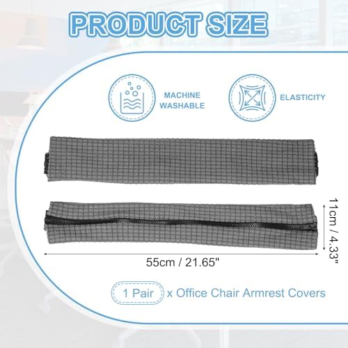 PATIKIL 22x4.3 in Office Chair Armrest Covers, 1 Pair Office Chair Arm Covers Long Computer Chairs Arm Rest Cover with Zipper Removable Rest Slipcover Hand Rest Protector, Dark Gray