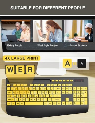 Wireless Keyboard and Mouse Combo - Large Print Ergonomic Keyboard with Wrist Rest, Phone Holder, Sleep Mode, Silent 2.4GHz Keyboard Mouse Set for Computer, Laptop, PC, Mac, Windows - Trueque