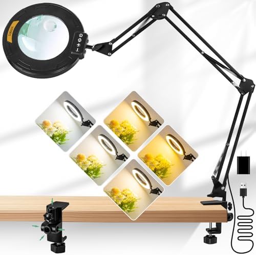 Magnifying Glass with Light and Clamp, 4.2in 12X 30X Extended Arm