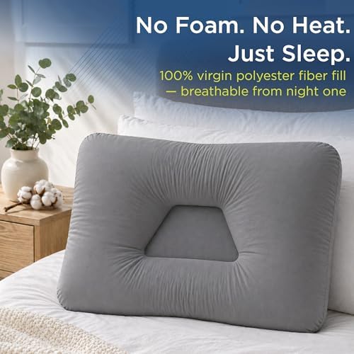 Next-GEN Premium Neck & Cervical Pillow – Breathable Fiber Fill Orthopedic Neck Support for Pain Relief – Dual Cervical Roll for Back & Side Sleepers – Latex Free – Midsize 22"x15" Grey