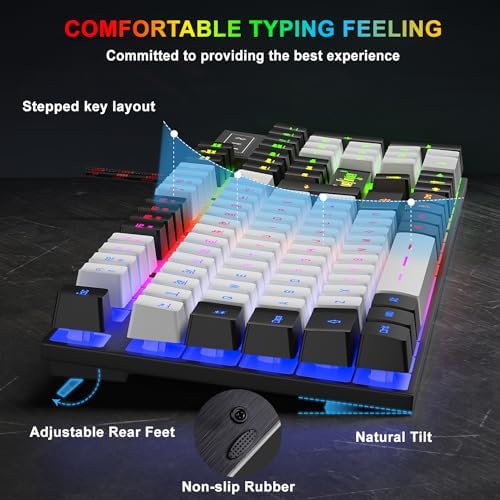 BlueFinger RGB Gaming Keyboard and Backlit Mouse Combo, USB Wired, LED Gaming Set for Laptop PC Computer Game and Work (Black & White)