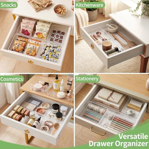 8 PCS Clear Plastic Drawer Organizer Tray, Acrylic Vanity Bathroom Drawer Organizers Trays, Small Desk Drawer Organizer Bins for Cosmetic, Makeup, Kitchen, Office, Drawer Divider Organization