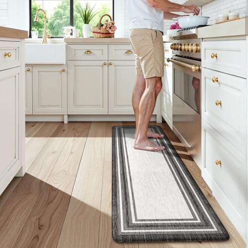 KIMODE Anti Fatigue Kitchen Mat,Cushioned Farmhouse Kitchen Runner Black