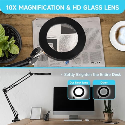 LED Magnifying Desk Lamp with Stand and Clamp for Repair, Crafts, Reading