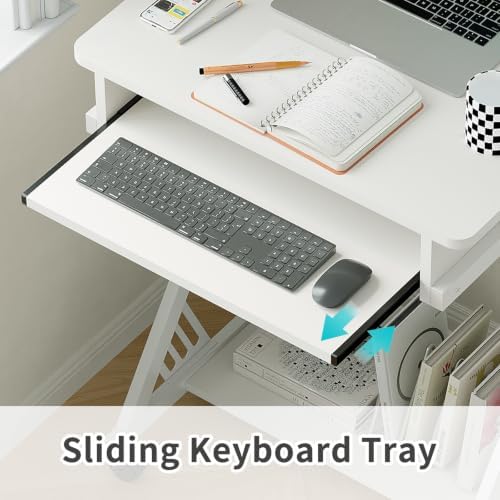 ALISENED Computer Desk for Small Spaces Compact Desk with Keyboard Tray