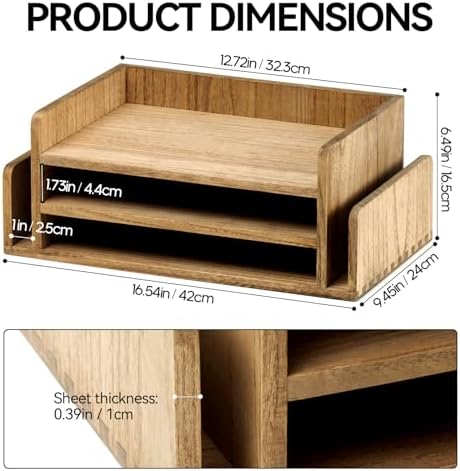KIRIGEN Wood Desk Organizer, 5-Tray Letter Tray and Mail Sorter, Brown 2TP