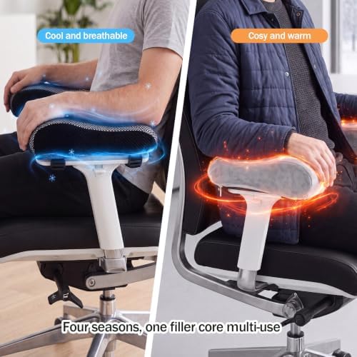 THARAHT 2pcs Ergonomic Blue Mesh Grey Suede Cover Gel Memory Foam Office Chair Armrest Support Pillow Anti Slip Adjustable Armrest for Office Games Home and Wheelchairs