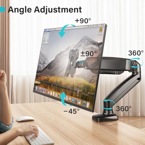 BFTOU Black Single Monitor Arm Adjustable Stand Monitor Mount up to 32 inches and 17.6 lbs, Computer Desk Mount with Clamp and Grommet Base