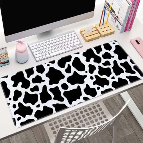 Cute Cow Pattern Desk Pad - Large XL 31.5''X 11.8'' Gaming Mousepad - White & Black - On Top of Desks - Laptop Computer Keyboard Mouse Mat