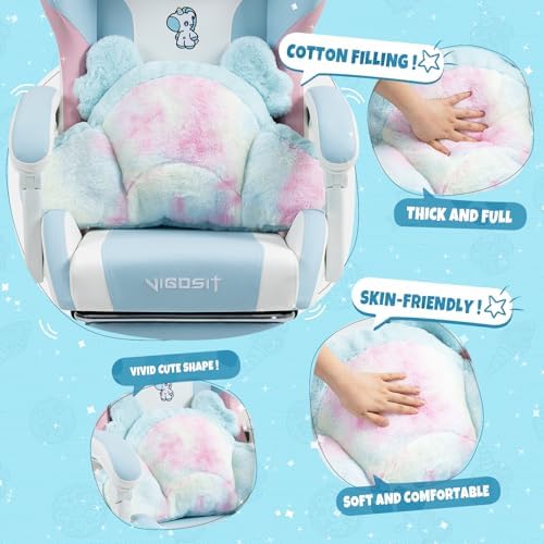 Gaming Chair, Cute Cat Gaming Chairs with Paw Lumbar Cushion for Girls, Video Gamer Chair with Footrest for Girl Teen Woman (BluePink-A)