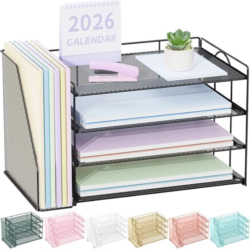 Spacrea 4-Tier Paper Organizer for Desk with File Organizer