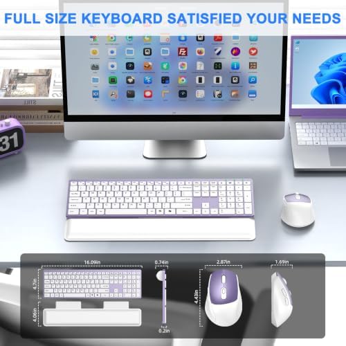 Wireless Keyboard and Mouse Combo, Full Size Silent Ultra Thin Keyboard with Magnetic Wrist Rest, Optical Mouse, 2.4G Lag-Free Cordless Mice Keyboard Set for Computer, Mac, Laptop, PC, Windows