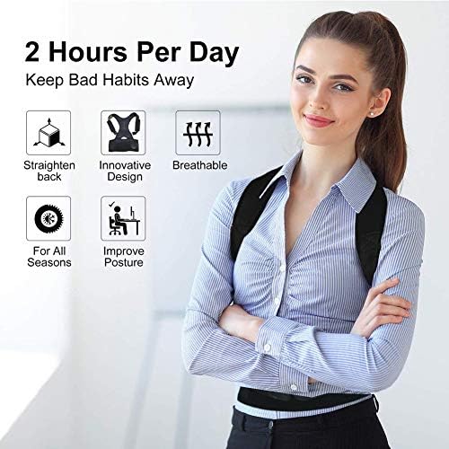 Thoracic Back Brace Posture Corrector - Magnetic Support for Neck Shoulder Upper and Lower Back Pain Relief - Perfect Posture Brace for Cervical Lumbar Spine - Fully Adjustable Belt (Black, Large)