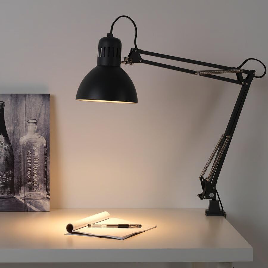 Adjustable Swing Arm Desk Lamp, Dark Gray Steel, 7 Inch Shade, LED Compatible, with Clamp Mount, 4.9 Ft Cord